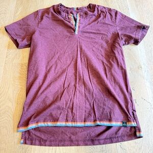 Prana Burgundy Short Sleeve Tee with Multicolor Trim